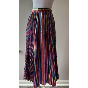 Gucci Rainbow Striped Lamé Pleated‎ Silk Midi Skirt Size Italy 38